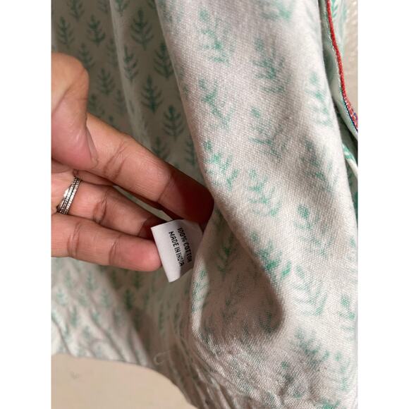 SZ Blockprints Cotton Jacket Green Leaf Red Floral Trim Hand Block Womans OS - Picture 11 of 11